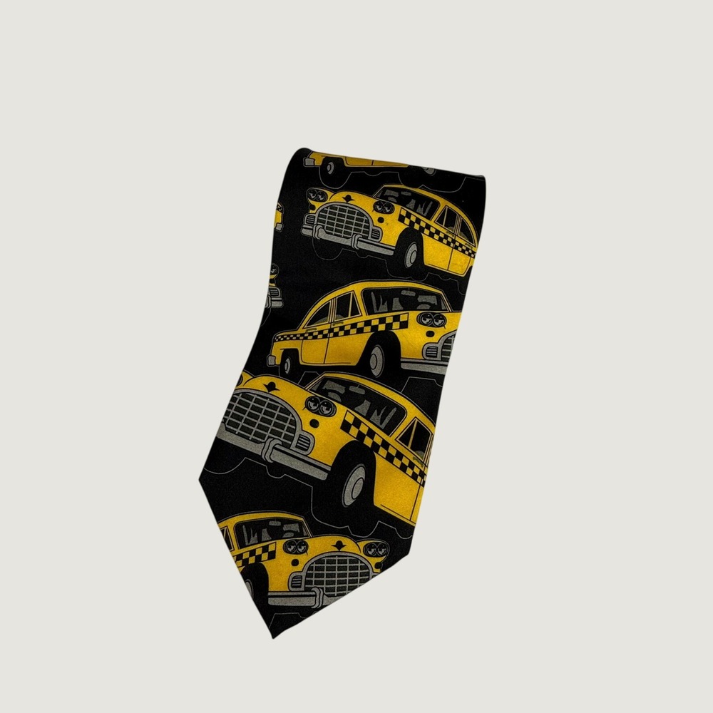 Vintage Ralph Marlin Taxi Cabs Necktie 1996 Yellow Cab Novelty Tie Made USA
